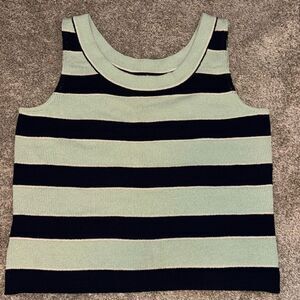 St. John Knit Tank Top Crop Striped Sleeveless Wool Knit Shirt mint and black sm